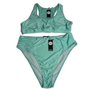 Boohoo plus essentials notch neck bikini top & high waisted bikini brief size 18